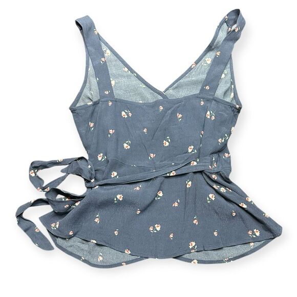 SOPHIE RUE for ANTHROPOLGIE Women’s Blue Floral Wrap Peplum Tank Top XS - Picture 2 of 5